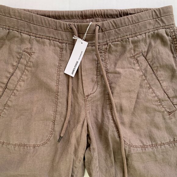 James Perse Soft Drape Pants Women Cargo Pigment Brown 100% Linen Drawstring NWT - Picture 3 of 15